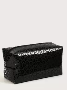 1pc Black Leopard Print Large Capacity Waterproof Makeup Bag For Women Girls - Black - View 4