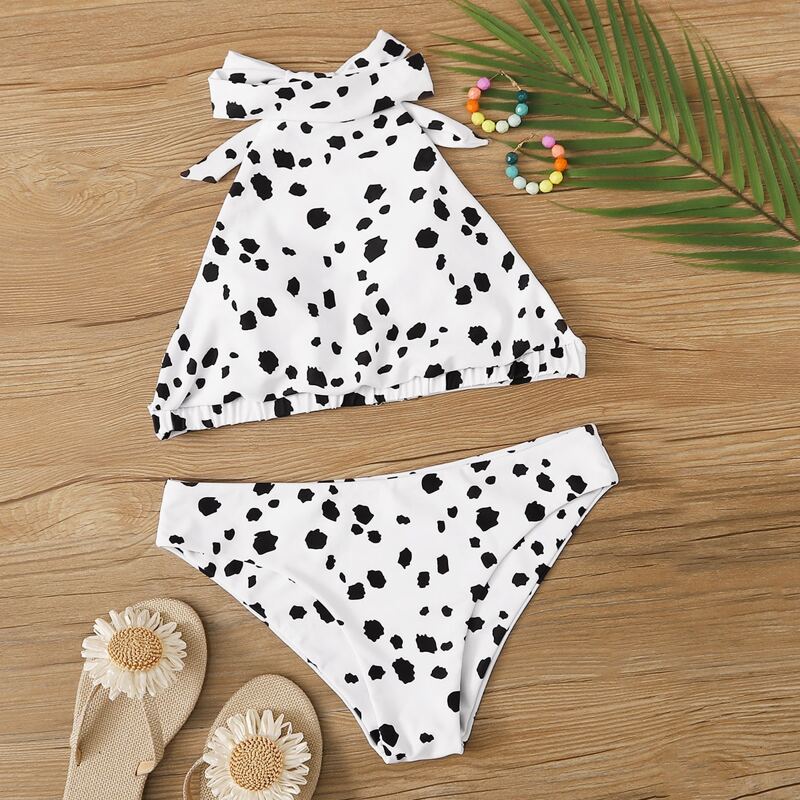 

Dalmation Print Halter Bikini Set, Black and white