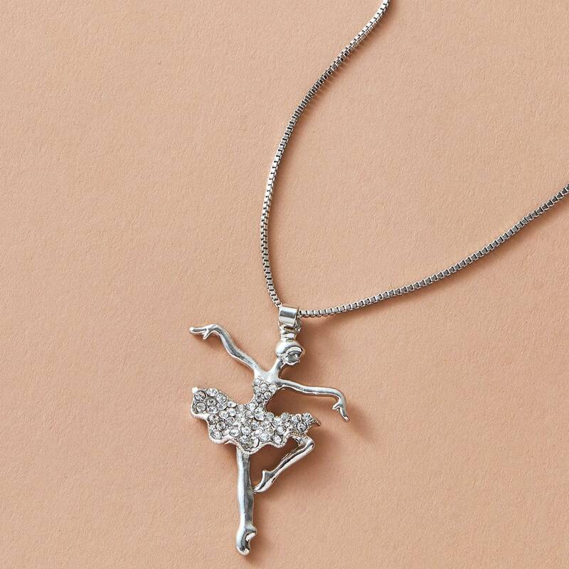 

1pc Rhinestone Engraved Dancer Charm Necklace, Silver