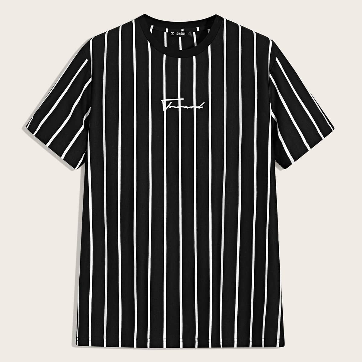 

Guys Letter Graphic Striped Tee, Black