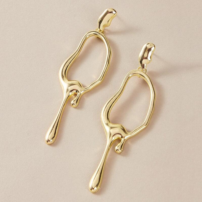 

1pair Metallic Drip Oil Drop Earring, Gold
