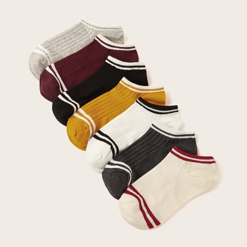 

7pairs Striped Trim Ankle Socks, Multicolor