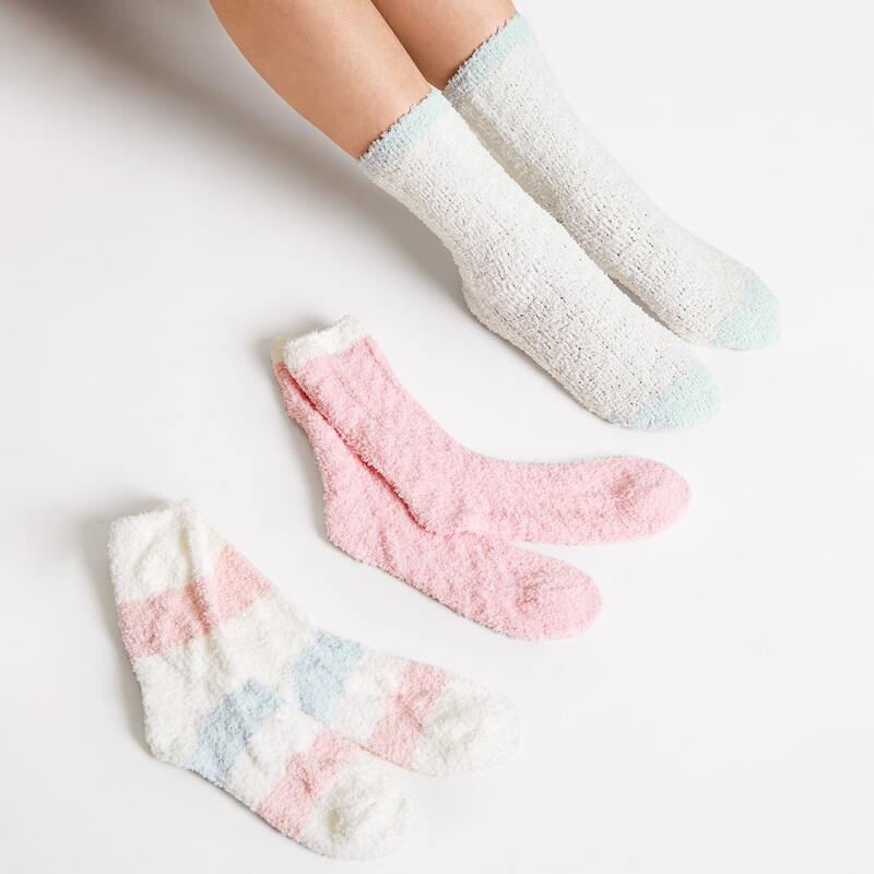 

3pairs Color Block Fluffy Socks, Multicolor