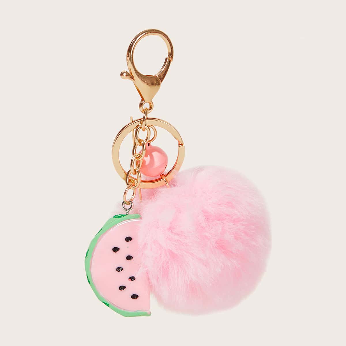 

Pom Pom & Watermelon Charm Keychain, Baby pink