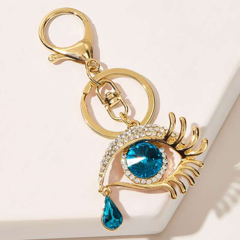 

Rhinestone Engraved Eye Charm Keychain, Multicolor