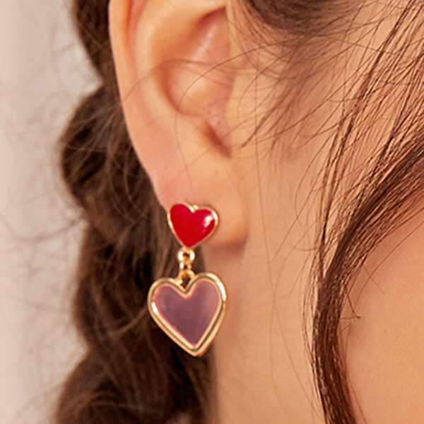 

1pair Color Block Heart Drop Earrings, Multicolor