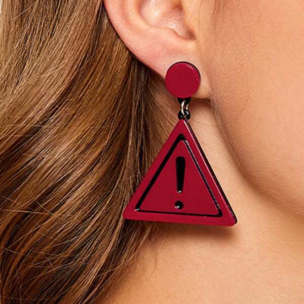 

1pair Triangle Warning Sign Drop Earrings, Red
