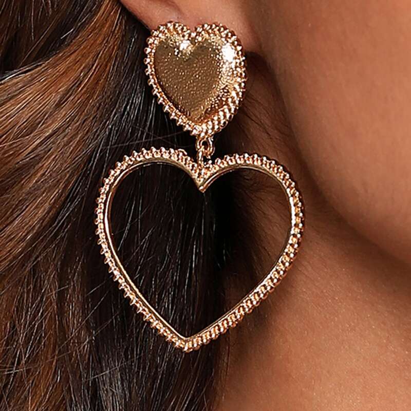 

1pair Heart Drop Earrings, Gold