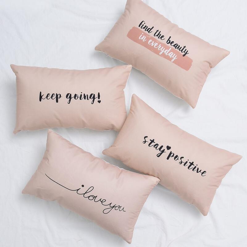 

1pc Slogan Graphic Lumbar Pillow Cover, Pink