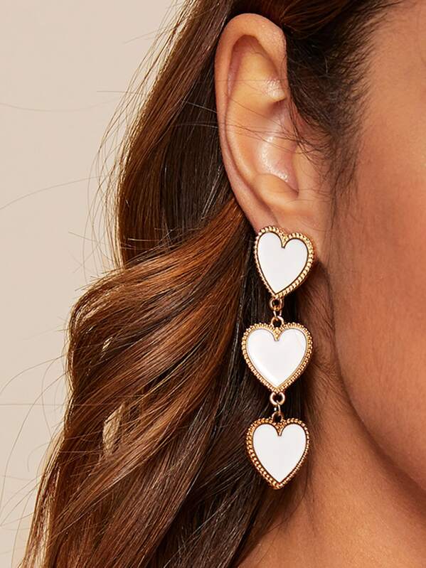 

1pair Layered Heart Drop Earrings, White