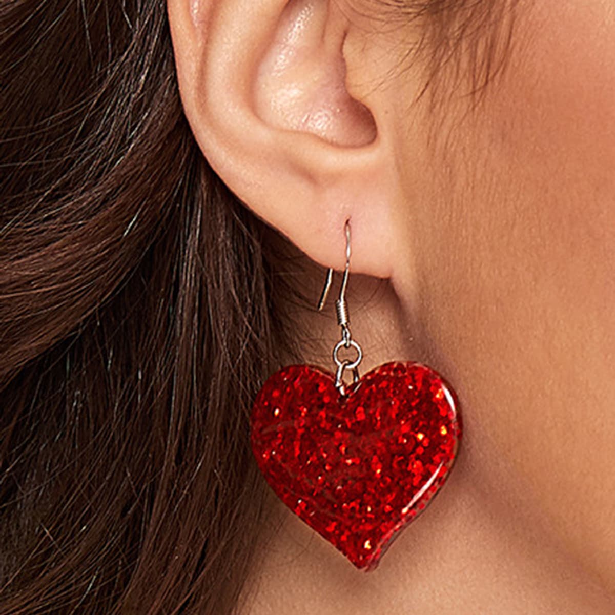 

1pair Sequin Heart Drop Earrings, Red