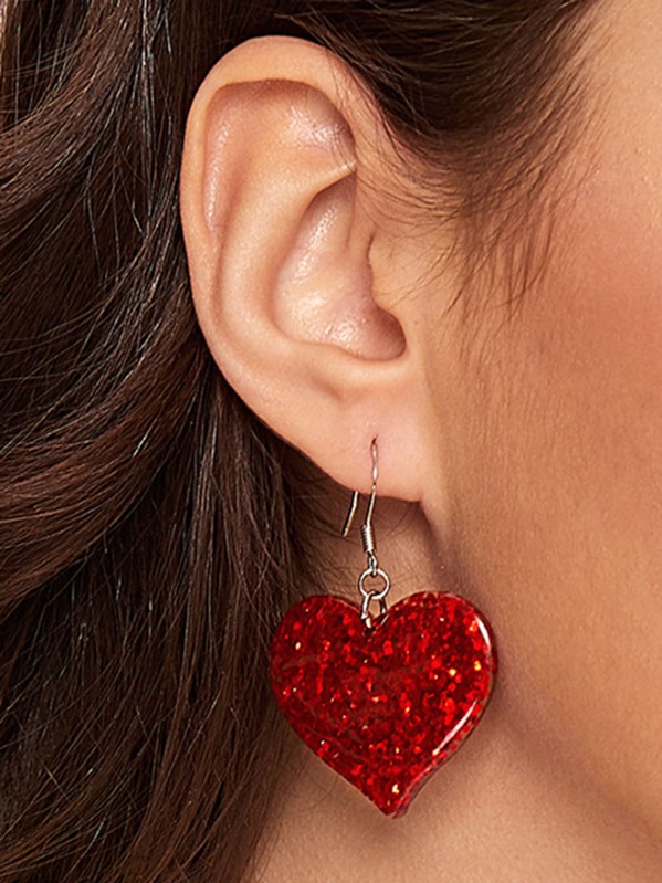 

1pair Sequin Heart Drop Earrings, Red