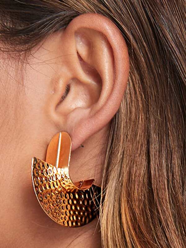 

1pair Textured Half Circle Earrings, Gold