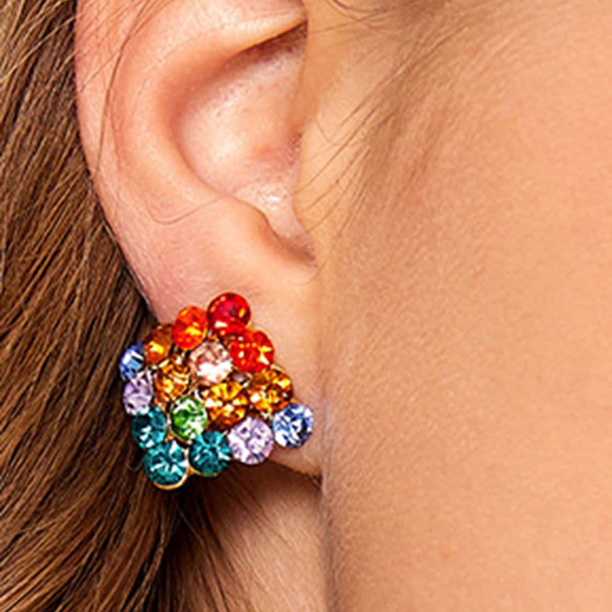 

1pair Colorful Rhinestone Engraved Stud Earrings, Multicolor