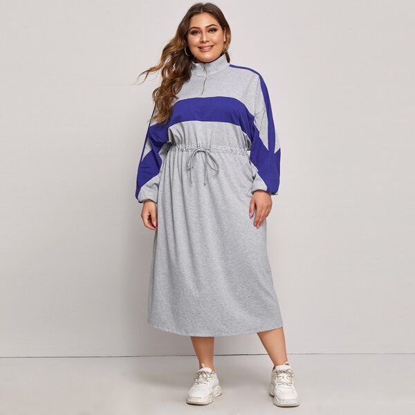 

Plus Two Tone Drawstring Waist Heather Gray Dress, Grey