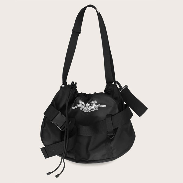 

Men Letter Graphic Release Buckle Decor Crossbody Bag, Black