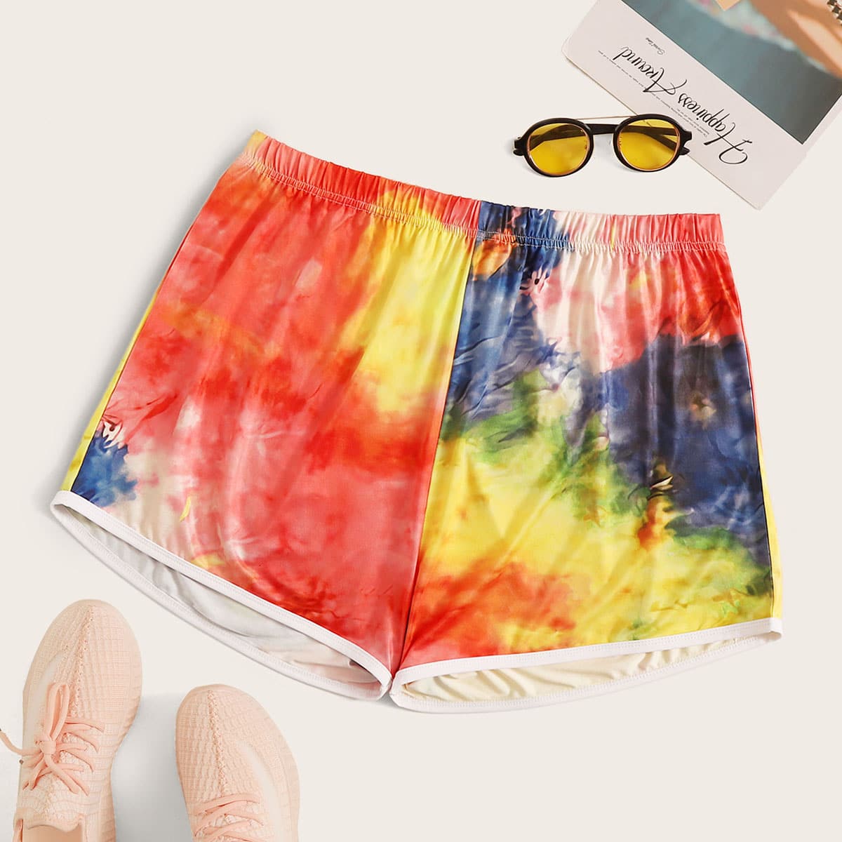 

Plus Tie Dye Elastic Waist Track Shorts, Multicolor