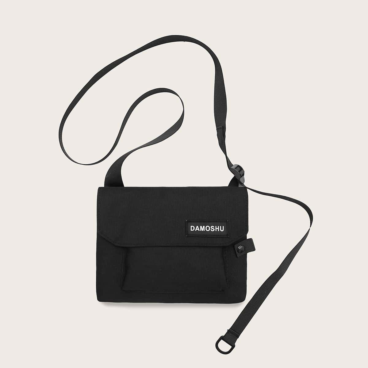 

Guys Letter Patch Decor Crossbody Bag, Black