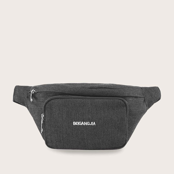 

Men Letter Embroidered Pocket Front Fanny Pack, Black