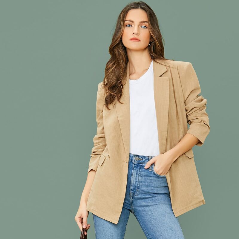 

Notch Collar Pocket Detail Blazer, Khaki