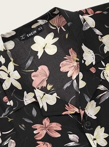 GENTILAND Men Notched Collar Floral Print Shirt - Multicolor - View 3