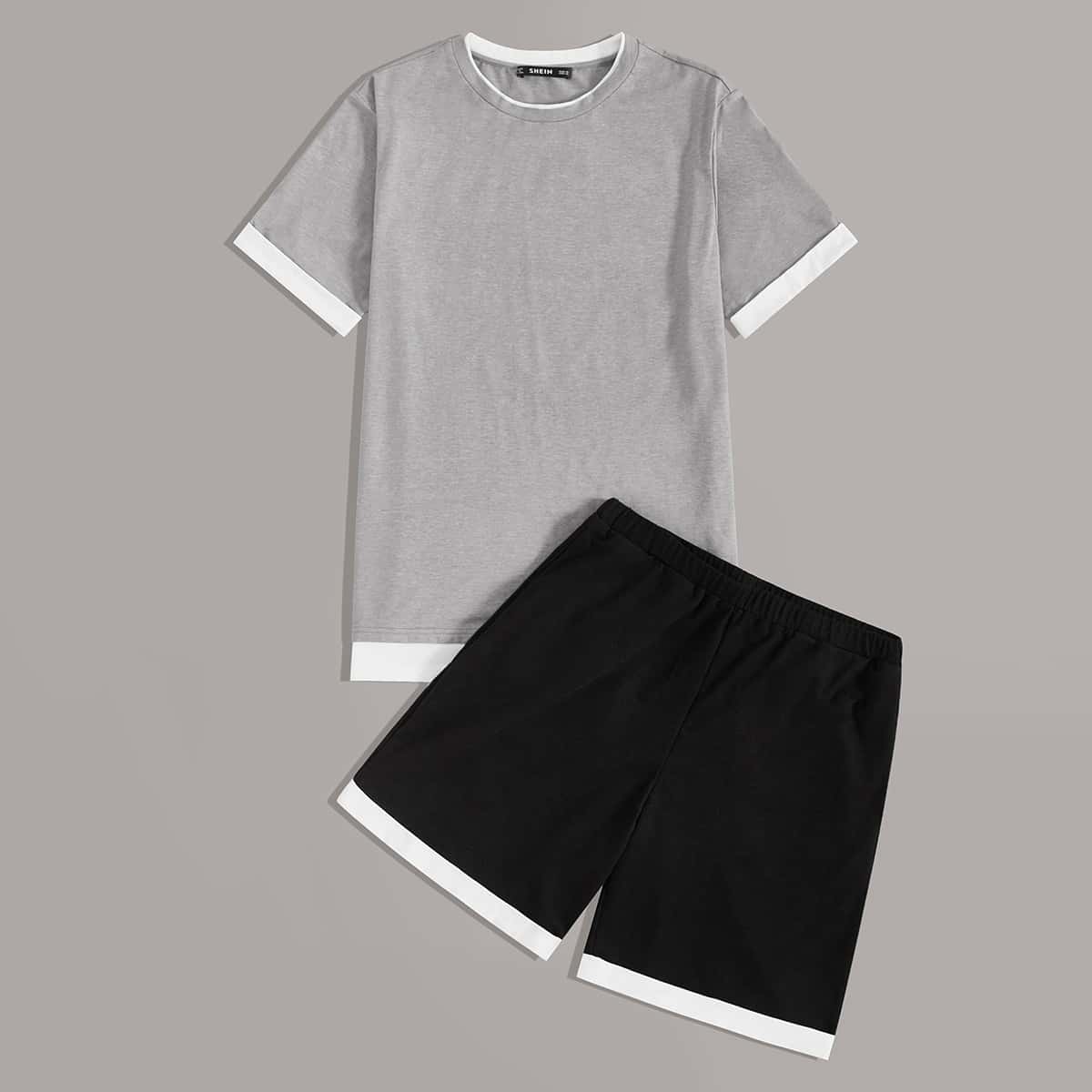 

Guys Contrast Trim Top & Shorts PJ Set, Multicolor