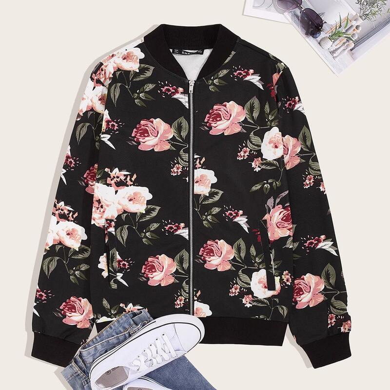 

Guys Zip Up Floral Print Bomber Jacket, Multicolor
