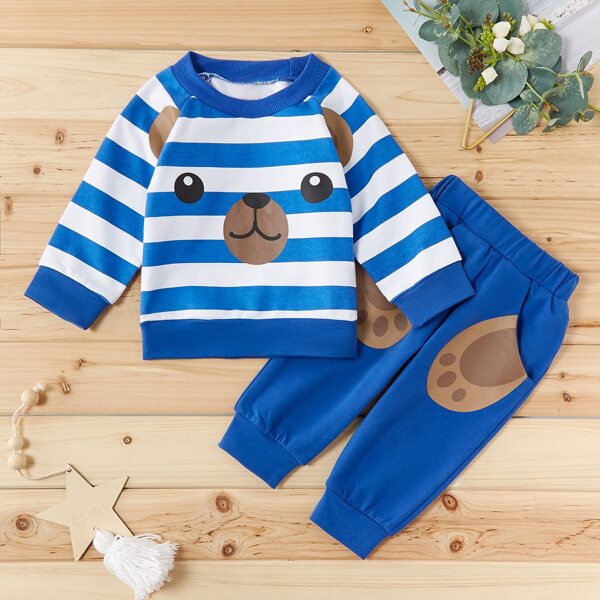 

Toddler Boys Stripe Cartoon Graphic Tee With Joggers, Blue
