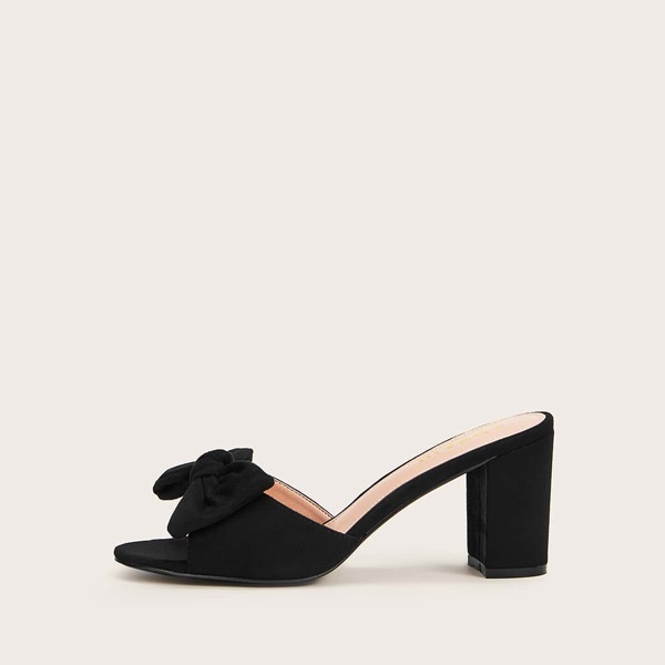 

Bow Decor Open Toe Chunky Heeled Mules, Black