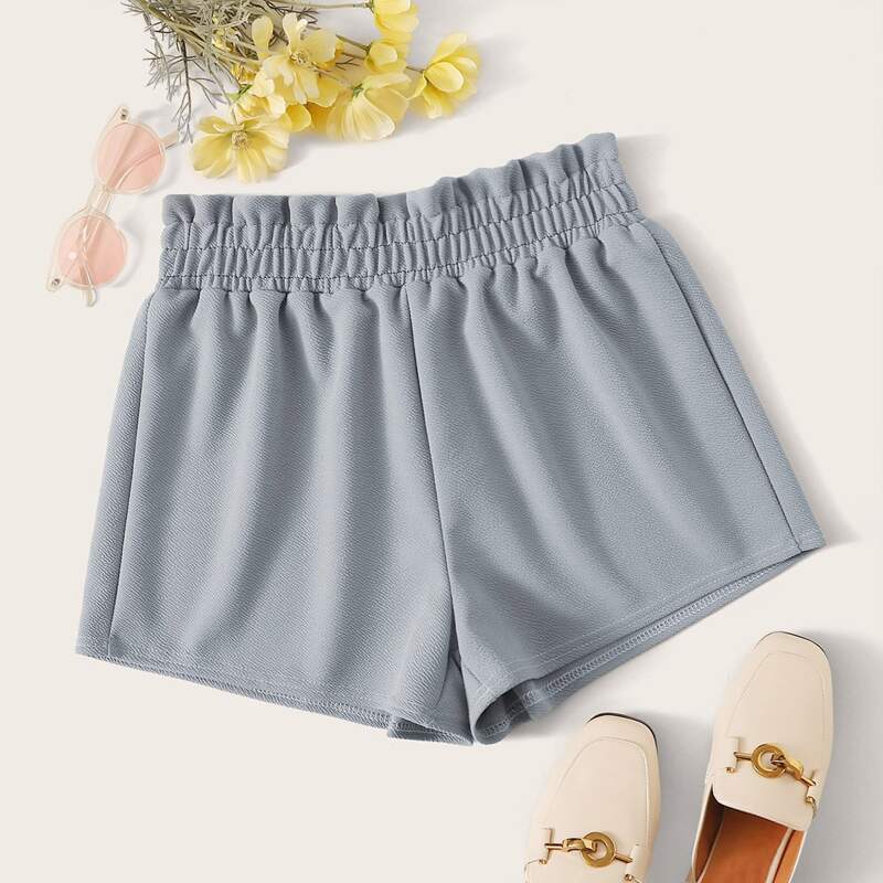 

Solid Paperbag Waist Shorts, Blue pastel
