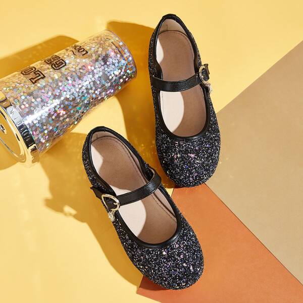 

Toddler Girls Glitter Jewelled Charm Flats, Black