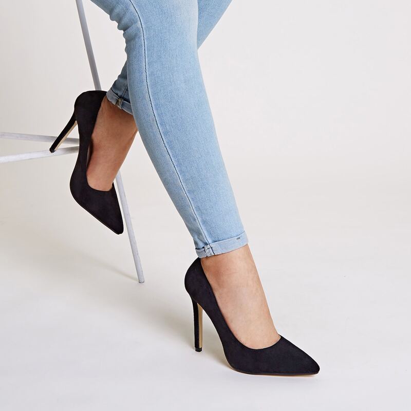 Point Toe Suede Stiletto Heels, Black