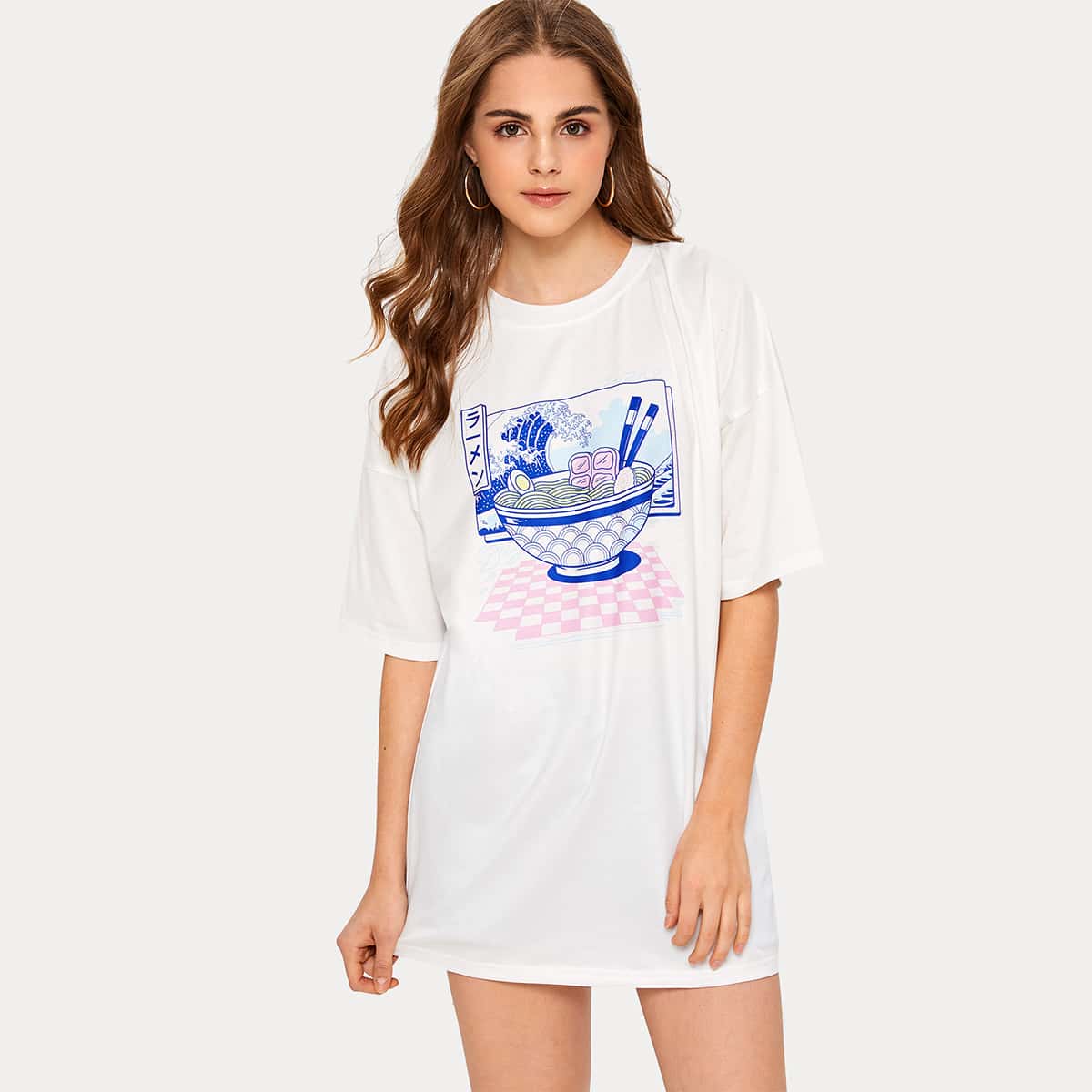 

Cartoon Graphic Oversized Tee, White