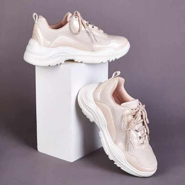 

Lace-up Front Chunky Sneakers, Nude