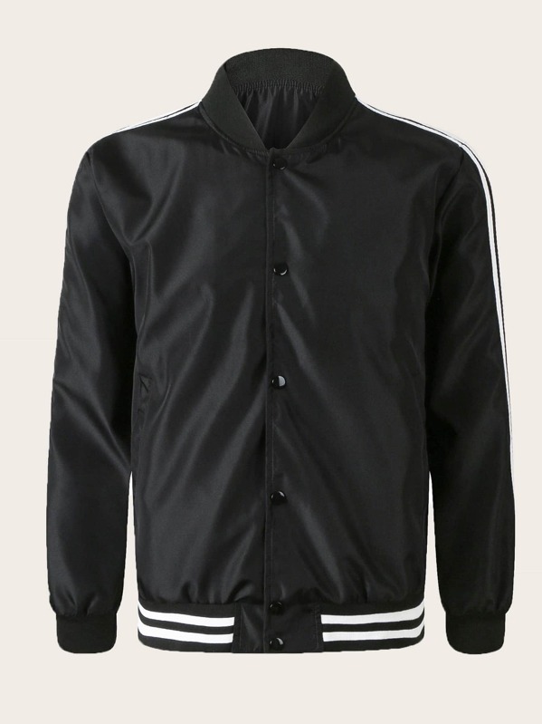

Men Side Stripe Bomber Jacket, Black