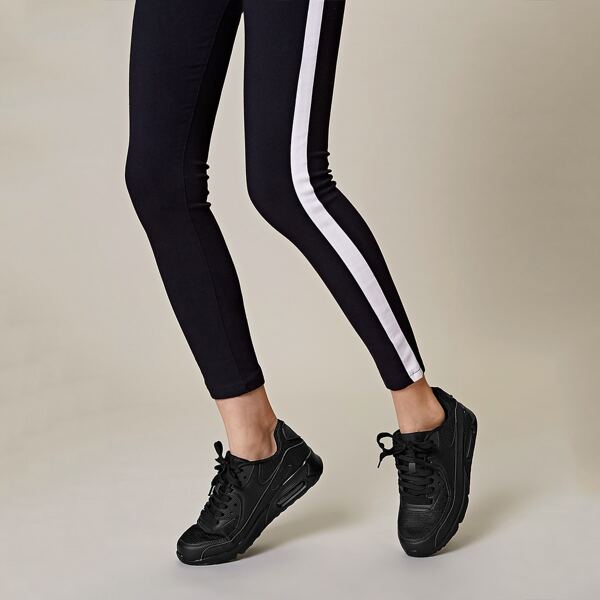 

Lace-up Front Mesh Panel Chunky Sneakers, Black