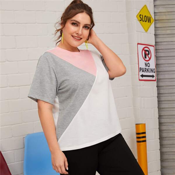 

Plus Cut And Sew Crew Neck Tee, Multicolor