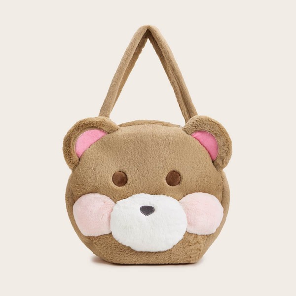 

Bear Design Fuzzy Tote Bag, Brown