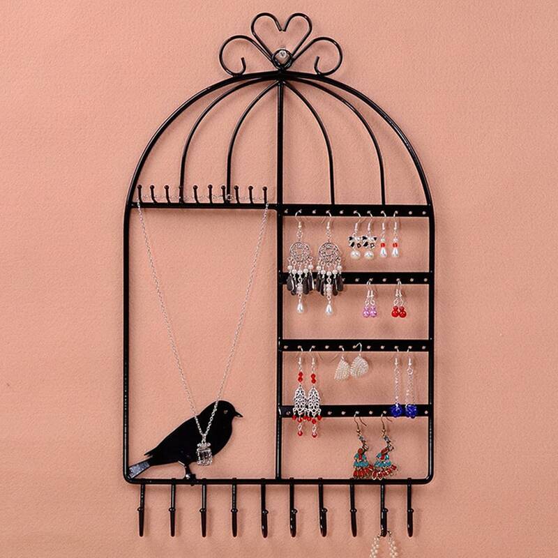 

Birdcage Shaped Wall Mount Jewelry Storage Rack, Black