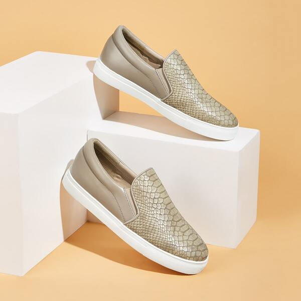 

Slip On Snakeskin Embossed Sneakers, Khaki