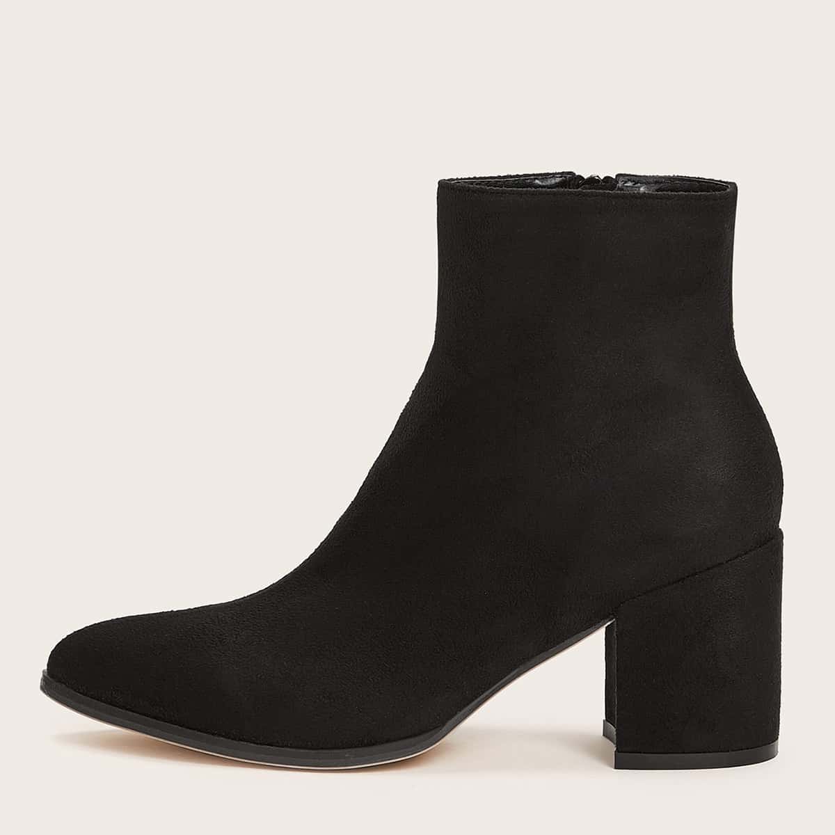 

Side Zip Chunky Heeled Boots, Black