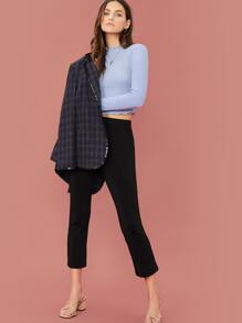 SHEIN Top tejido de canalé ribete en forma de lechuga - Neblina azul - Ver 5