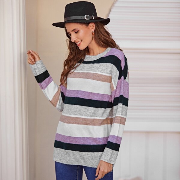 

Drop Shoulder Striped Oversized Sweater, Multicolor