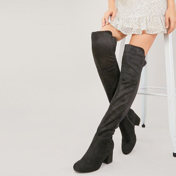 

Over The Knee Double Texture Low Block Heel Boots, Black