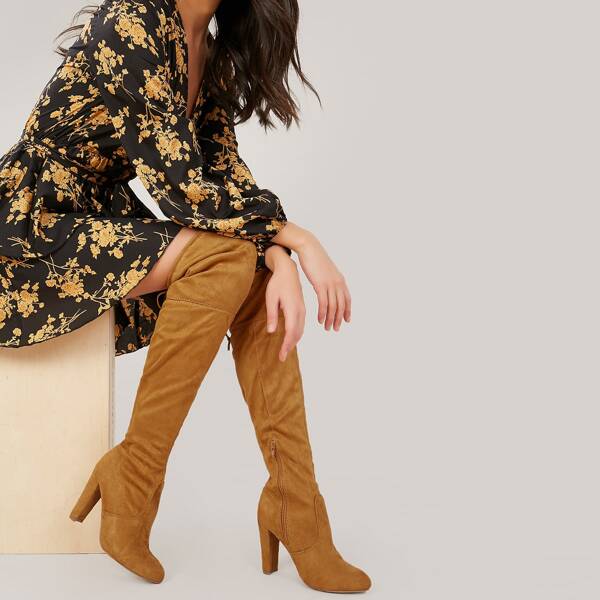 

Almond Toe Over The Knee Heeled Boots, Camel