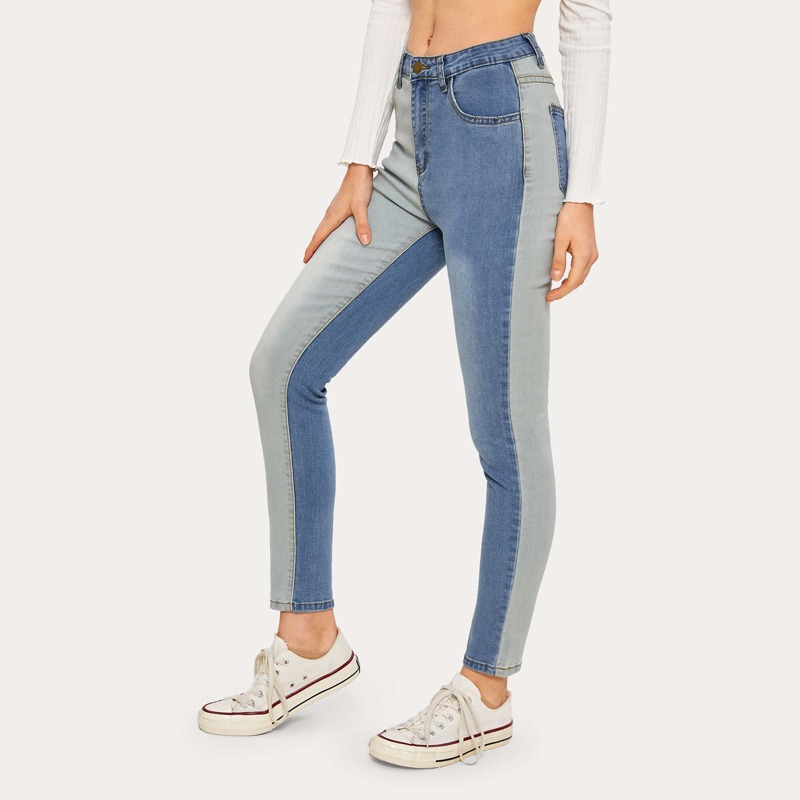 

Color Block Light Wash Skinny Jeans, Blue
