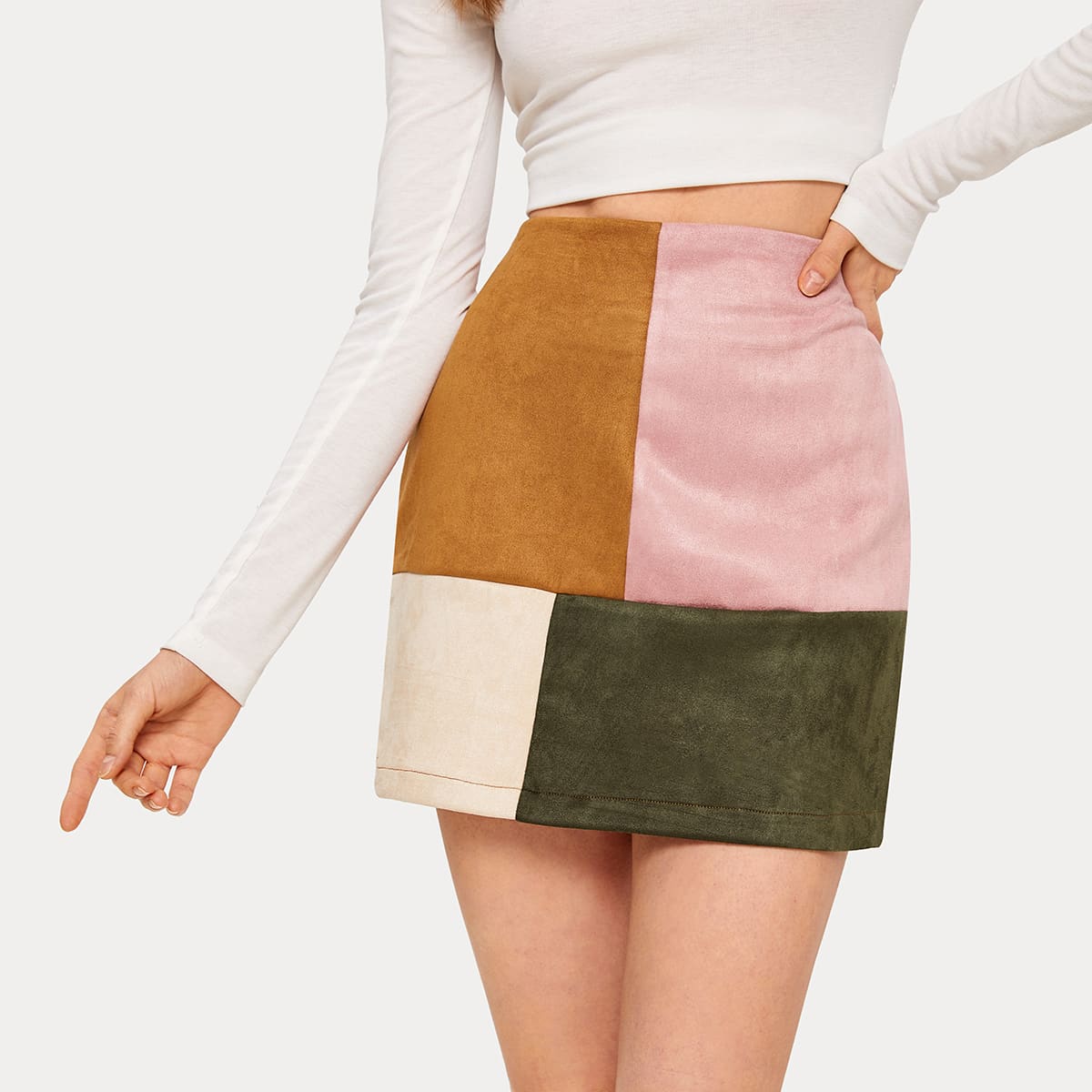 

Patchwork Color-Block Short Straight Skirt, Multicolor