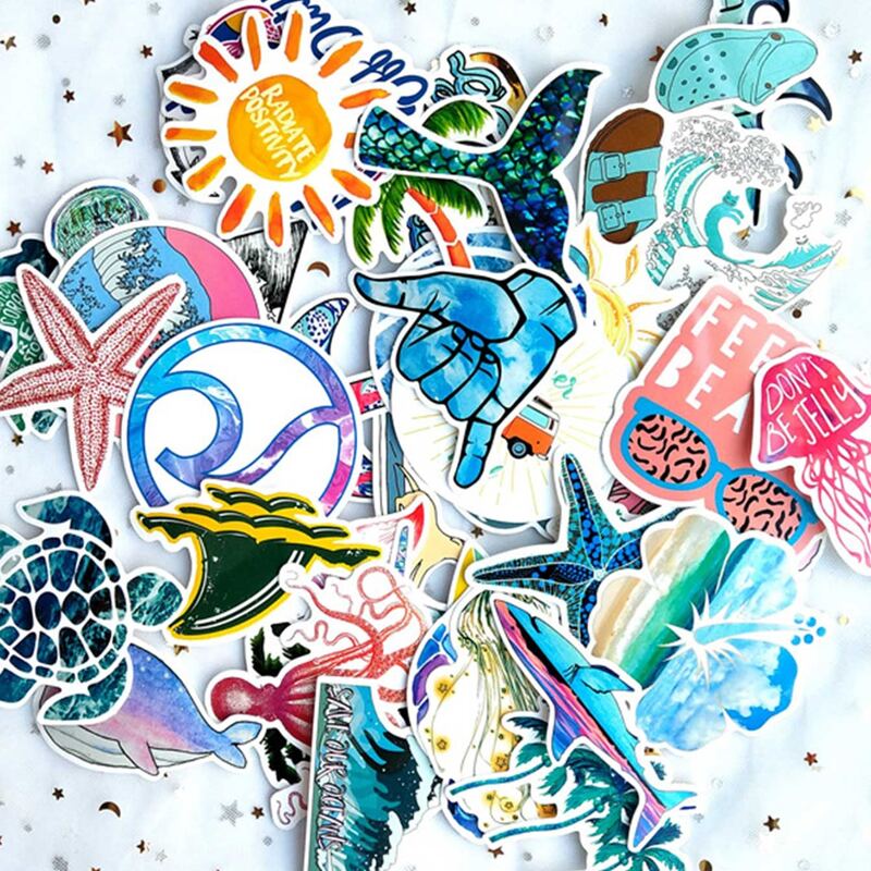 

50pcs Summer Beach Travel Pattern Sticker, Multicolor