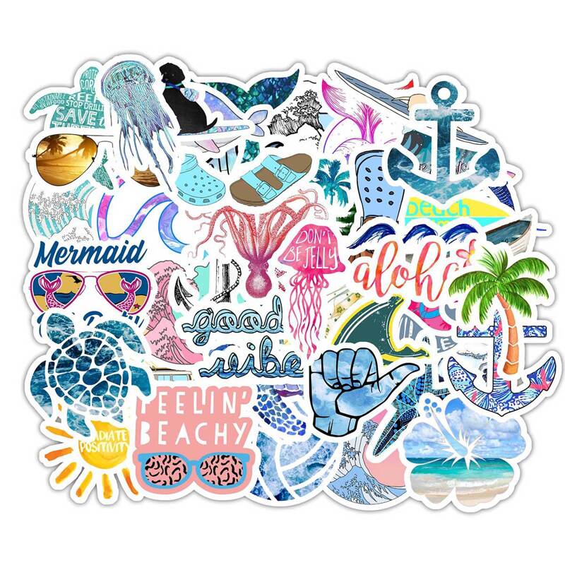 

50pcs Summer Beach Travel Pattern Sticker, Multicolor
