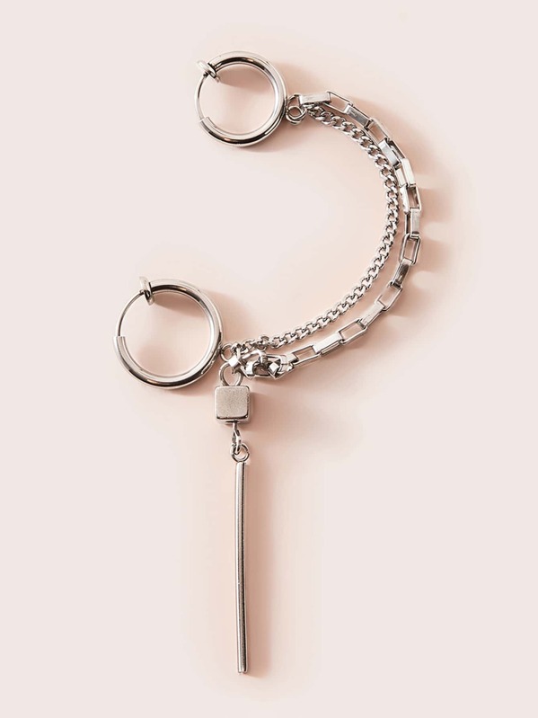 

1pc Stick Charm Chain Ear Cuff, Silver